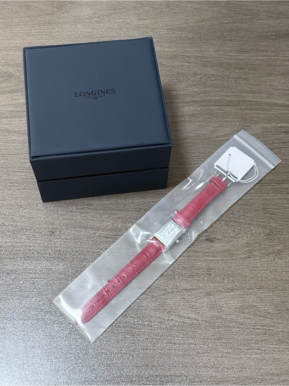Longines Rectangular Silver Case Watch with Red Strap - Picture 3 of 4